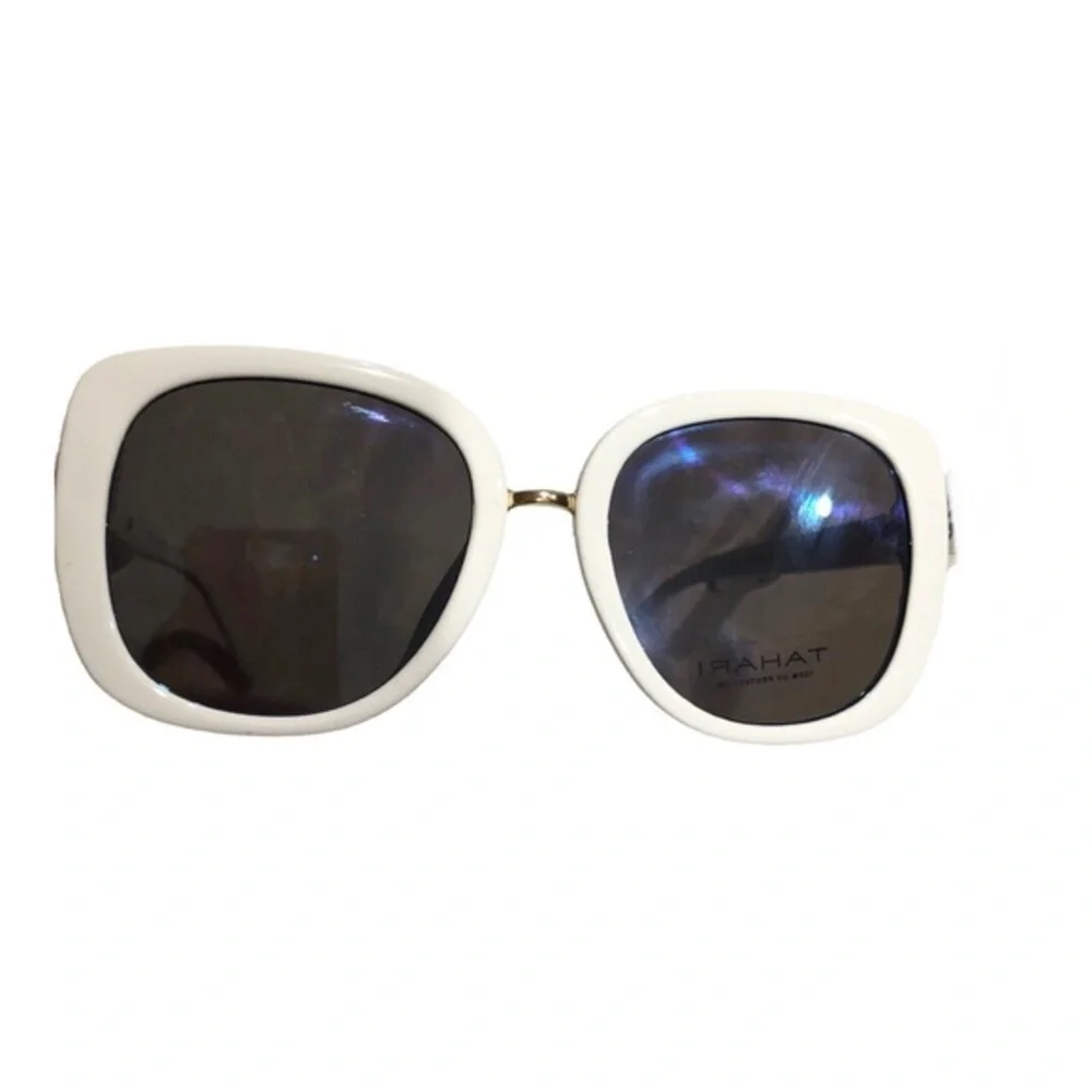 Tahari glamorous Jackie-o style white gold chainlink oversized oval‎ sunglasses